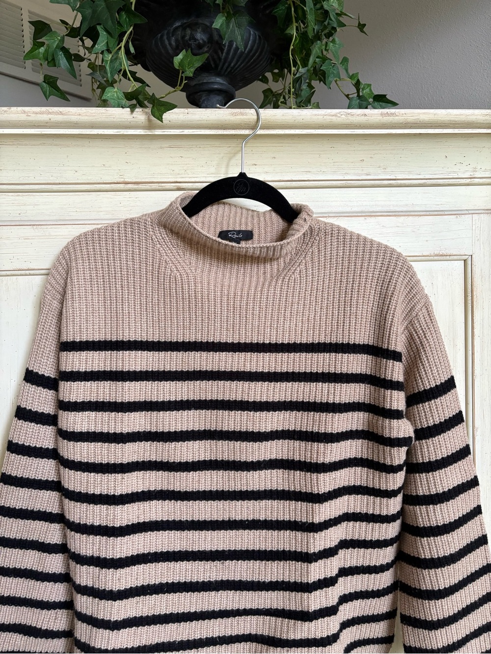 Rails Black and Camel Striped Ribbed Knit Sweater